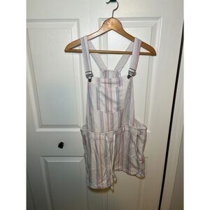 WallFlower Striped Overall Romper Shorts Womens Large White Pink Blue Boho